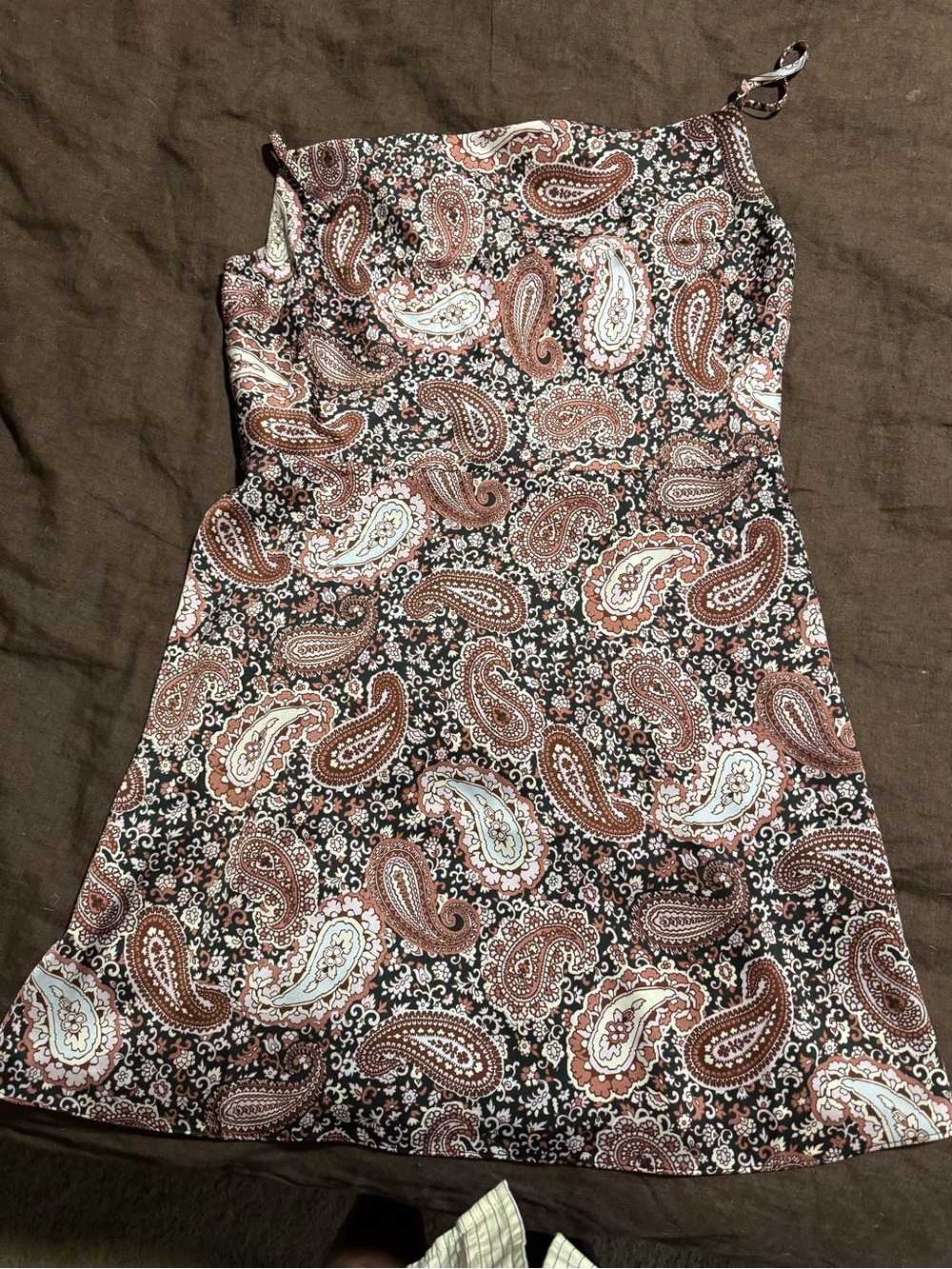 Sunday Best One-Shoulder Paisley Slip Dress - Brown & Cream